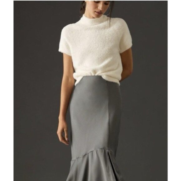 Anthropologie Maeve Sweater Top Medium Mock Neck Open Back Short Sleeve Ivory - Picture 3 of 14